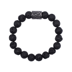 Ein Armband aus Lavasteinen und Edelstahlbeads (Runen)