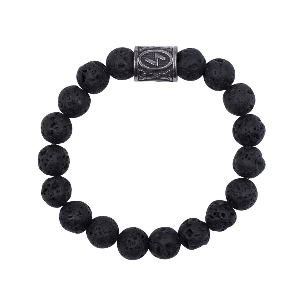 Ein Armband aus Lavasteinen und Edelstahlbeads (Runen)