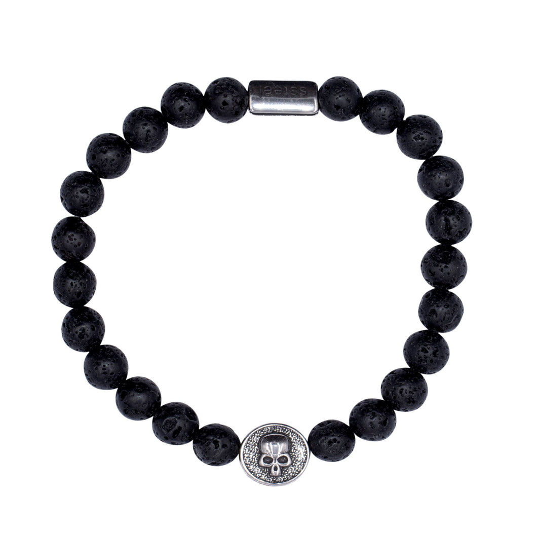 Ein Edelstahlarmband mit Lavasteinen Totenkopf als Bead
