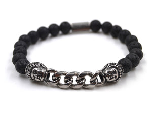 Ein Edelstahlarmband mit Lavasteinen (Buddah)