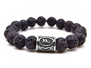 Ein Armband aus Lavasteinen und Edelstahlbeads (Runen)