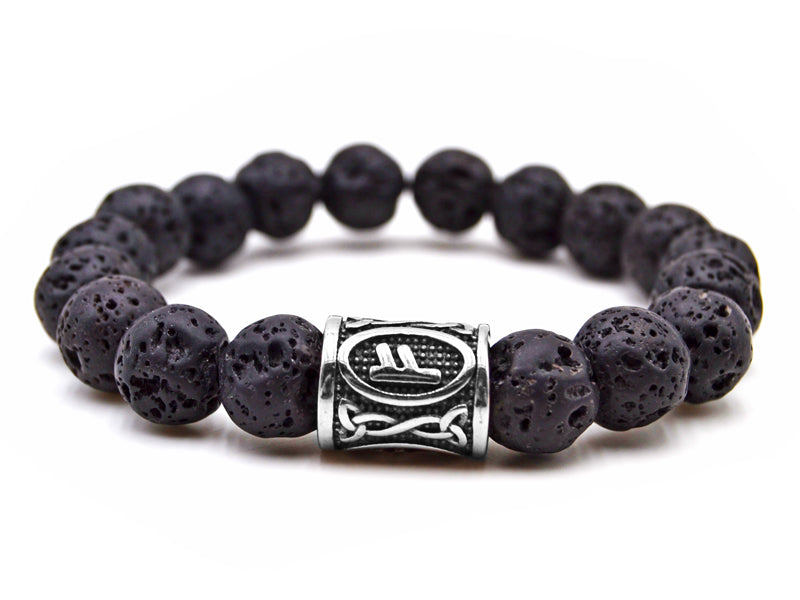 Ein Armband aus Lavasteinen und Edelstahlbeads (Runen)